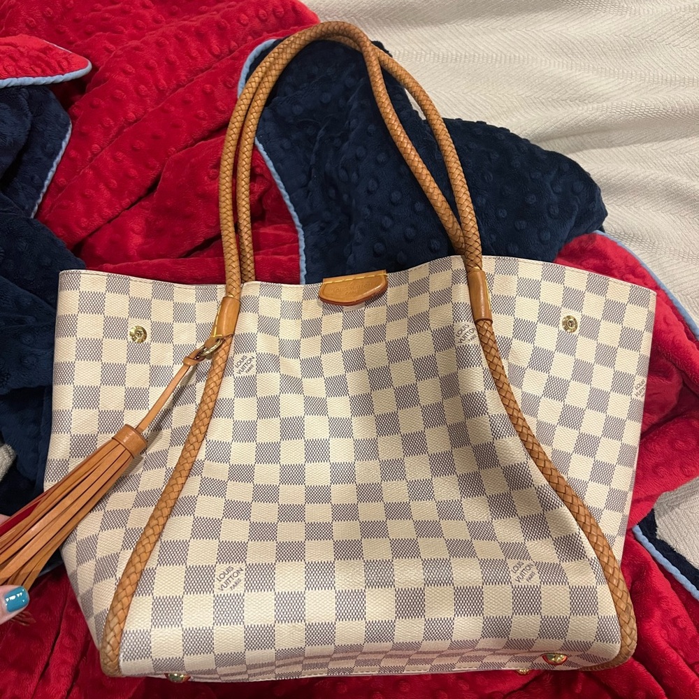 Louis Vuitton Propriano Damier Azur Canvas Tote with Tan Leather Trim